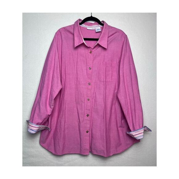 Blair Tops - Blair Vintage Women's Top Cotton Long Sleeve Pink Button Up Shirt Size 3XL